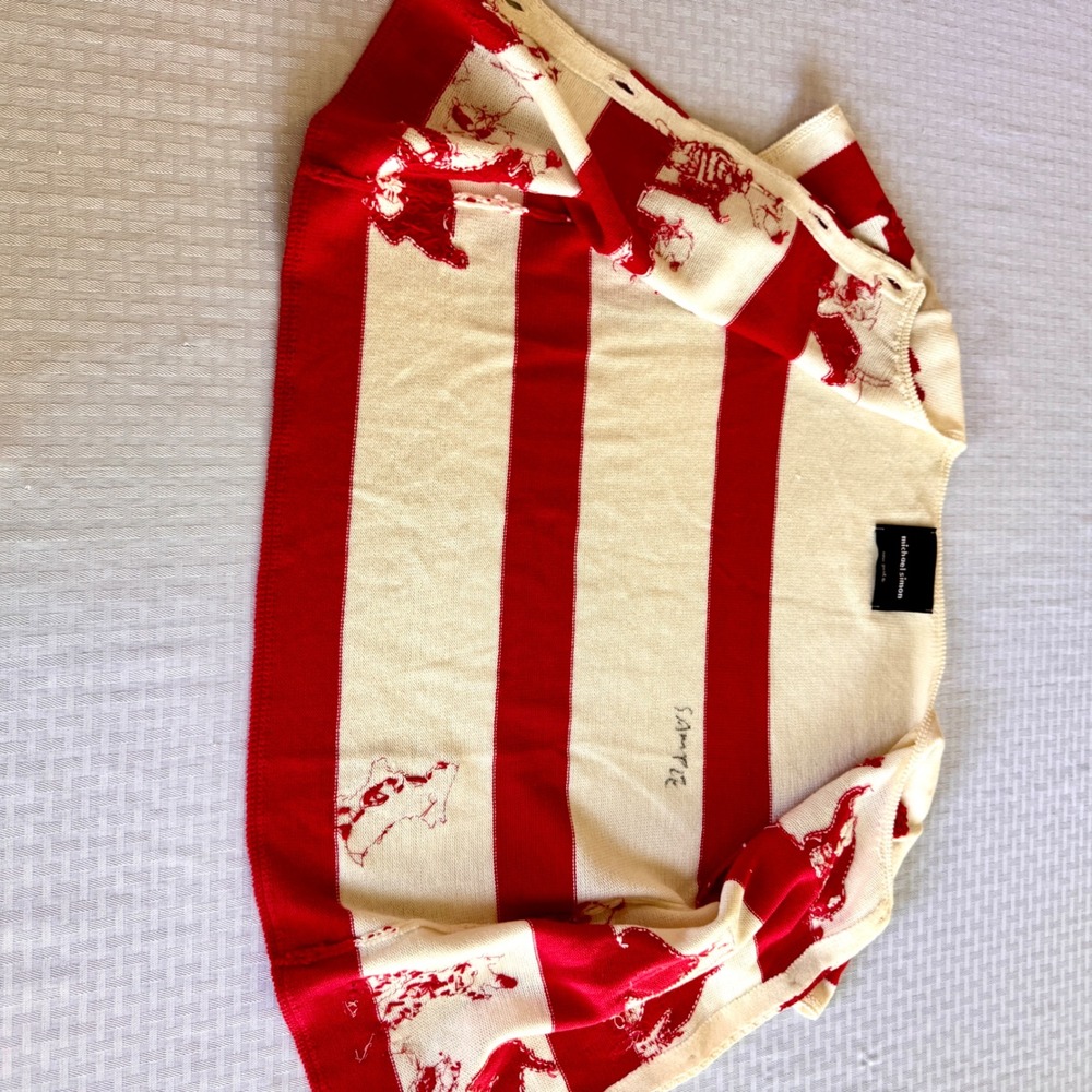 Michael Simon New York Rare Sample Dog Applique Art to Wear Cardigan Red White - Picture 12 of 16